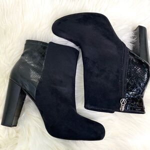 Victor Alfaro black suede croco embossed booties